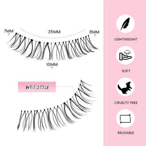 Wispy False Eyelashes MultiPack 10Pair with Clear Micro Band  Tapered End and Contact Lens