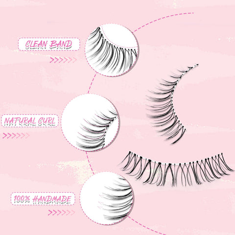 Wispy False Eyelashes MultiPack 10Pair with Clear Micro Band  Tapered End and Contact Lens